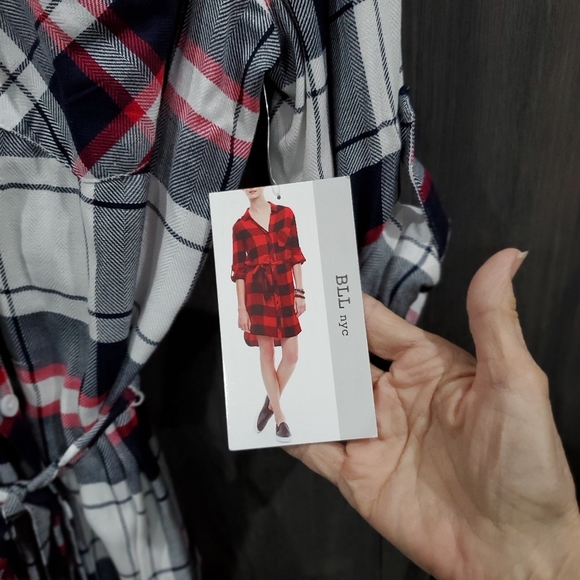 Tartan BLL NYC Shacket Shirt Dress Size XL NWT Red White Blue Plaid Holiday Wear - Picture 3 of 15
